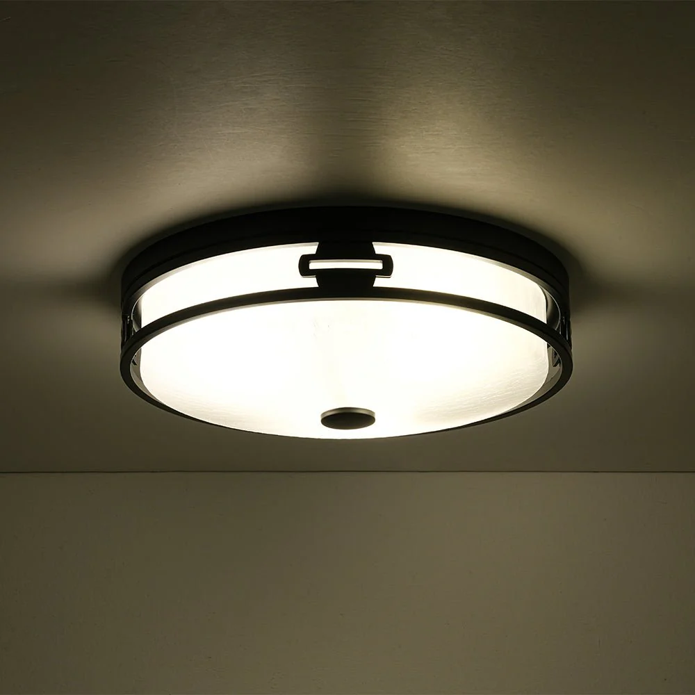 Black Round Frosted Crackled Glass Flush Mount Light - Image 14