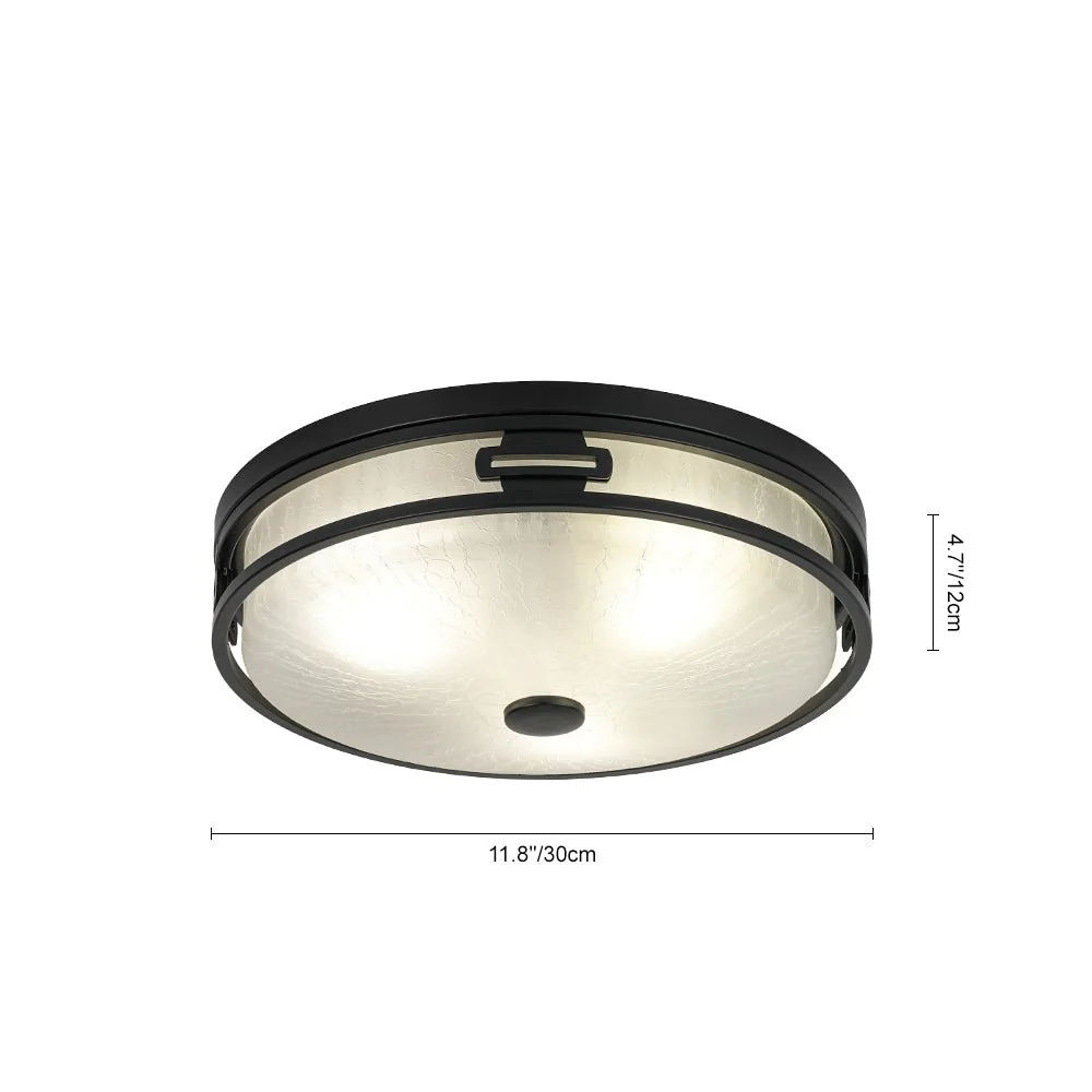 Black Round Frosted Crackled Glass Flush Mount Light - Image 15