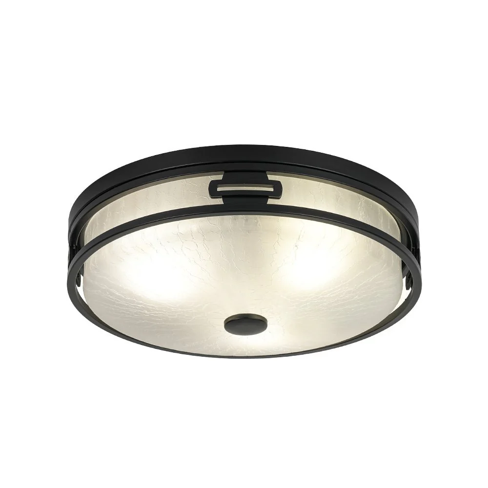 Black Round Frosted Crackled Glass Flush Mount Light - Image 3
