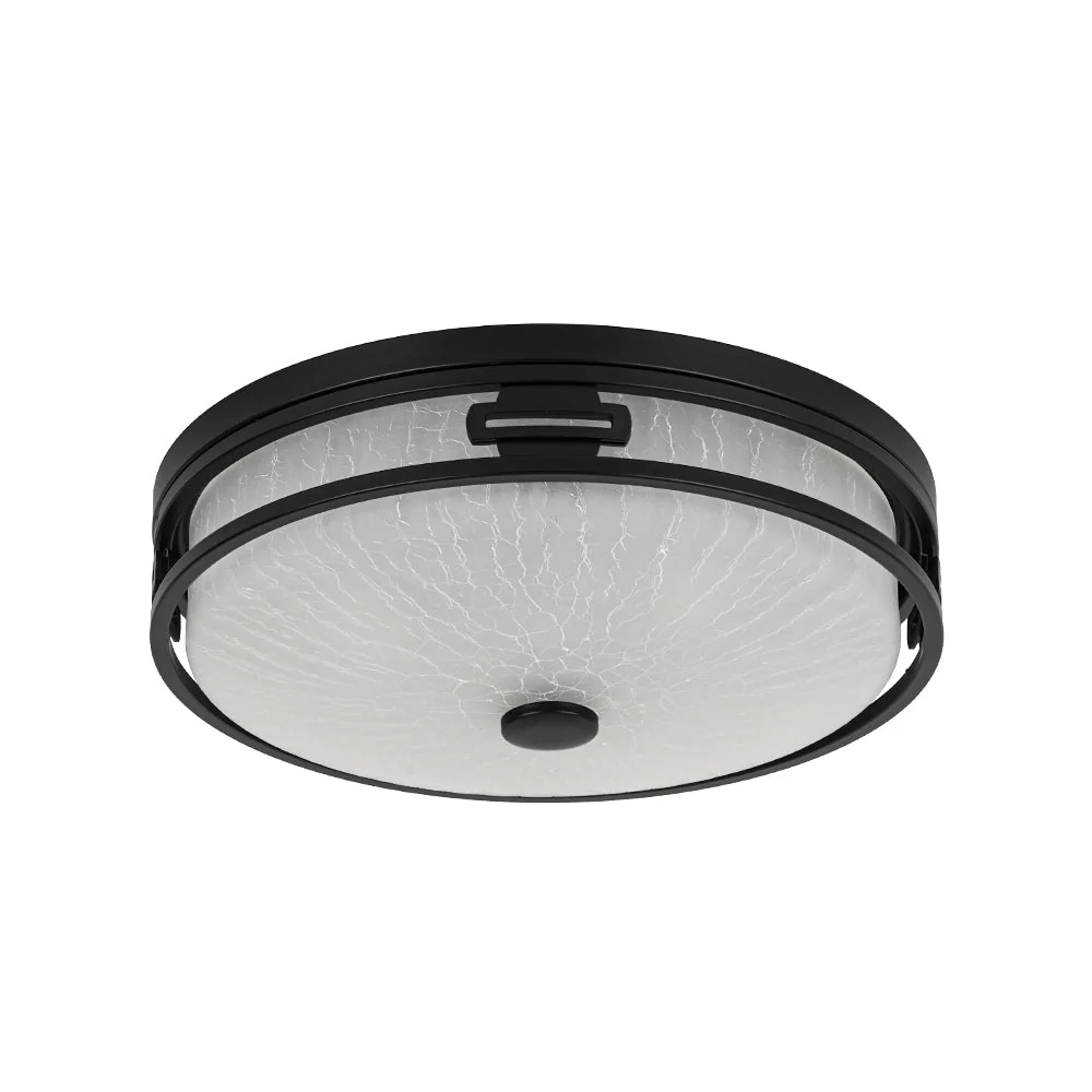 Black Round Frosted Crackled Glass Flush Mount Light - Image 4