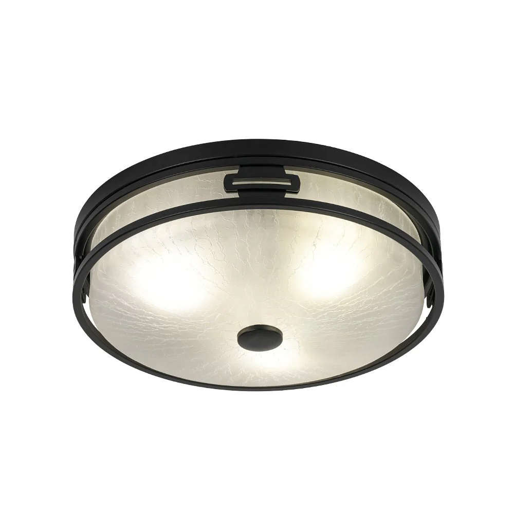 Black Round Frosted Crackled Glass Flush Mount Light - Image 5