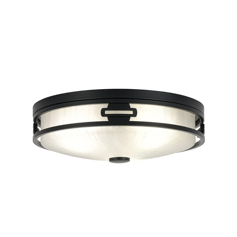 Black Round Frosted Crackled Glass Flush Mount Light - Image 6