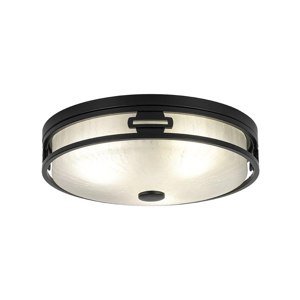 Black Round Frosted Crackled Glass Flush Mount Light - Image 7