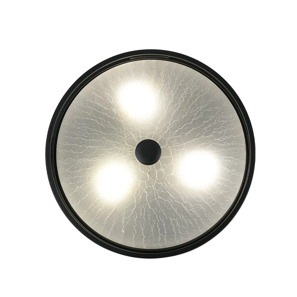 Black Round Frosted Crackled Glass Flush Mount Light - Image 8