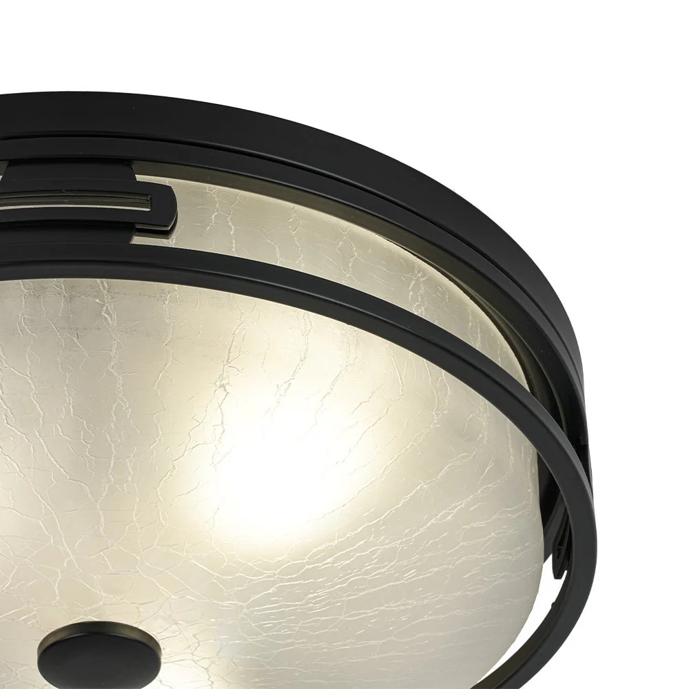 Black Round Frosted Crackled Glass Flush Mount Light - Image 9