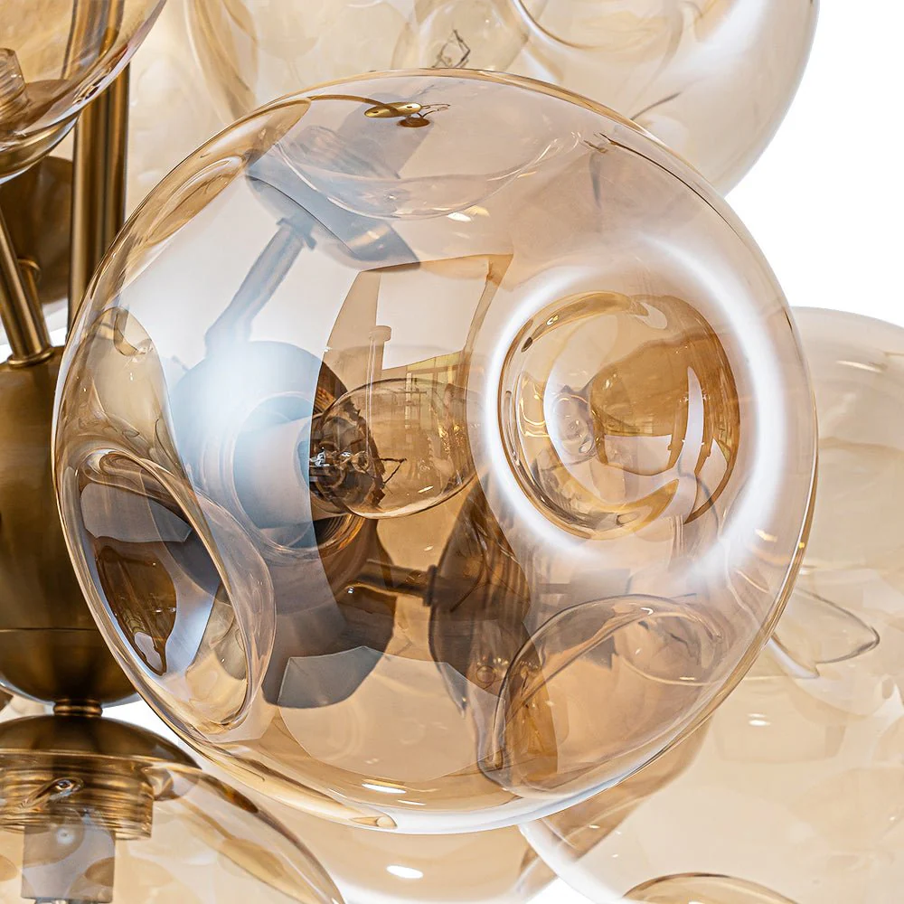 Bloom 10-Light Cluster Amber Glass Round Bubble Chandelier - Image 10
