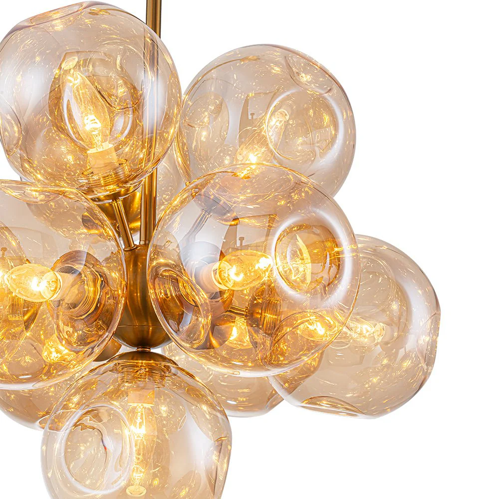 Bloom 10-Light Cluster Amber Glass Round Bubble Chandelier - Image 11