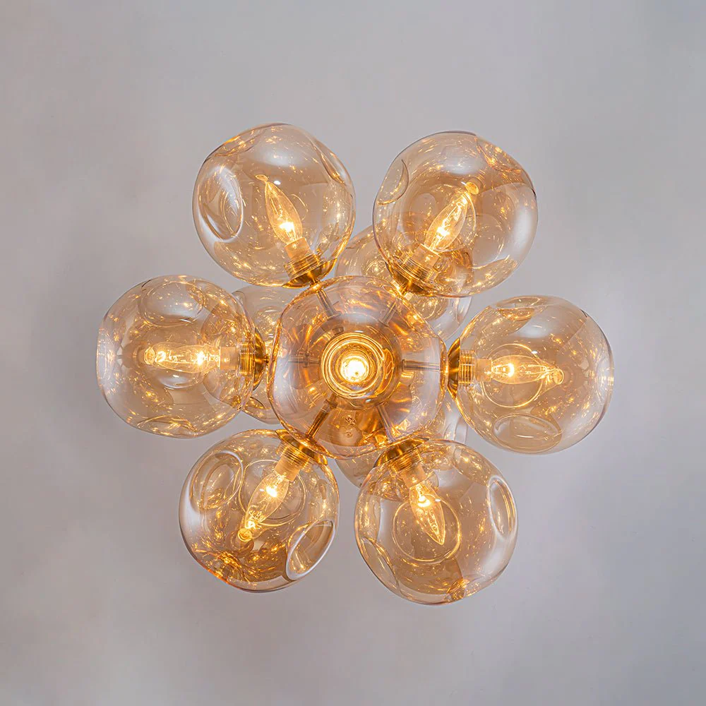 Bloom 10-Light Cluster Amber Glass Round Bubble Chandelier - Image 12