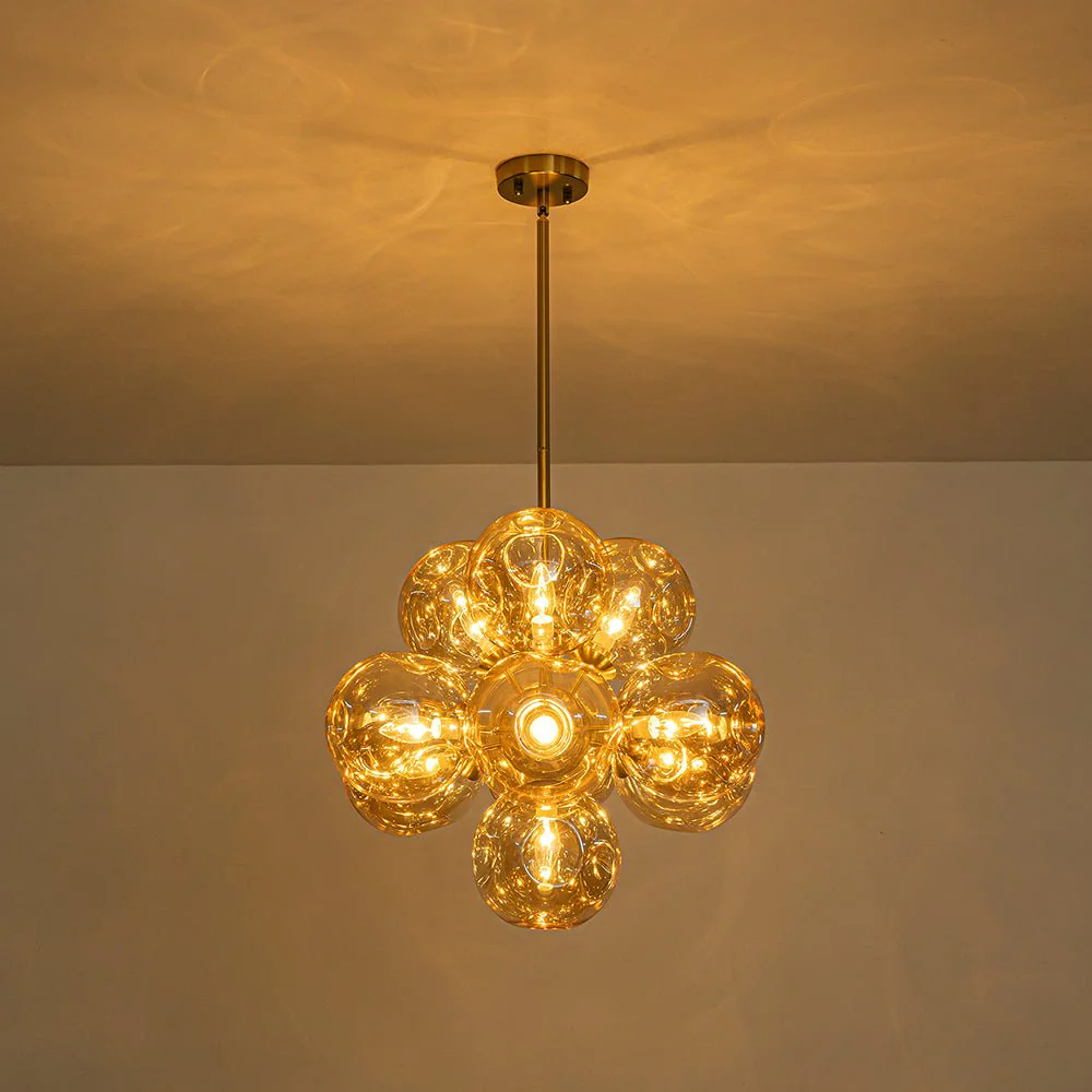 Bloom 10-Light Cluster Amber Glass Round Bubble Chandelier - Image 13