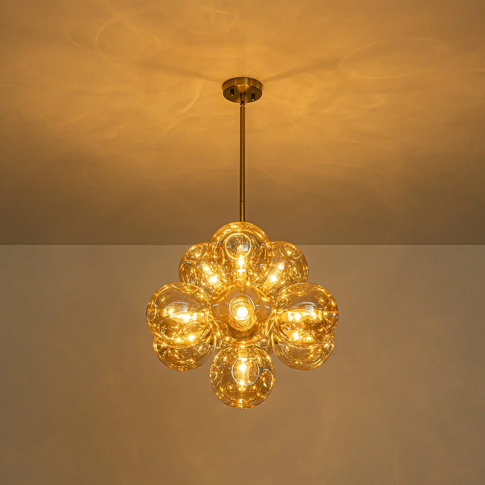 Bloom 10-Light Cluster Amber Glass Round Bubble Chandelier - Image 14