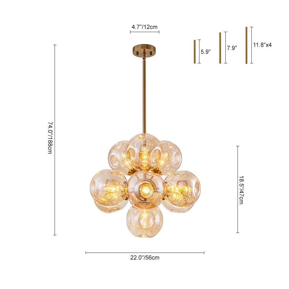 Bloom 10-Light Cluster Amber Glass Round Bubble Chandelier - Image 15