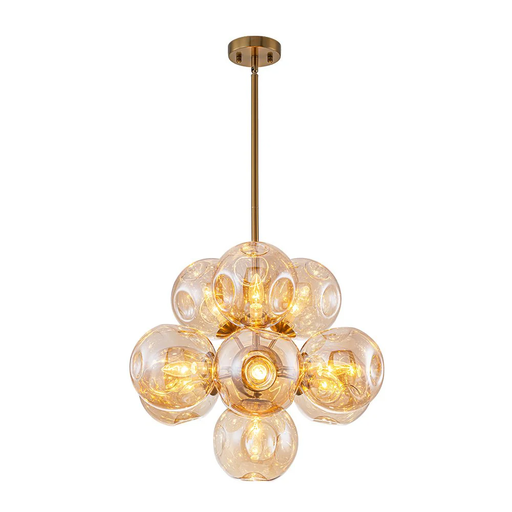 Bloom 10-Light Cluster Amber Glass Round Bubble Chandelier - Image 3