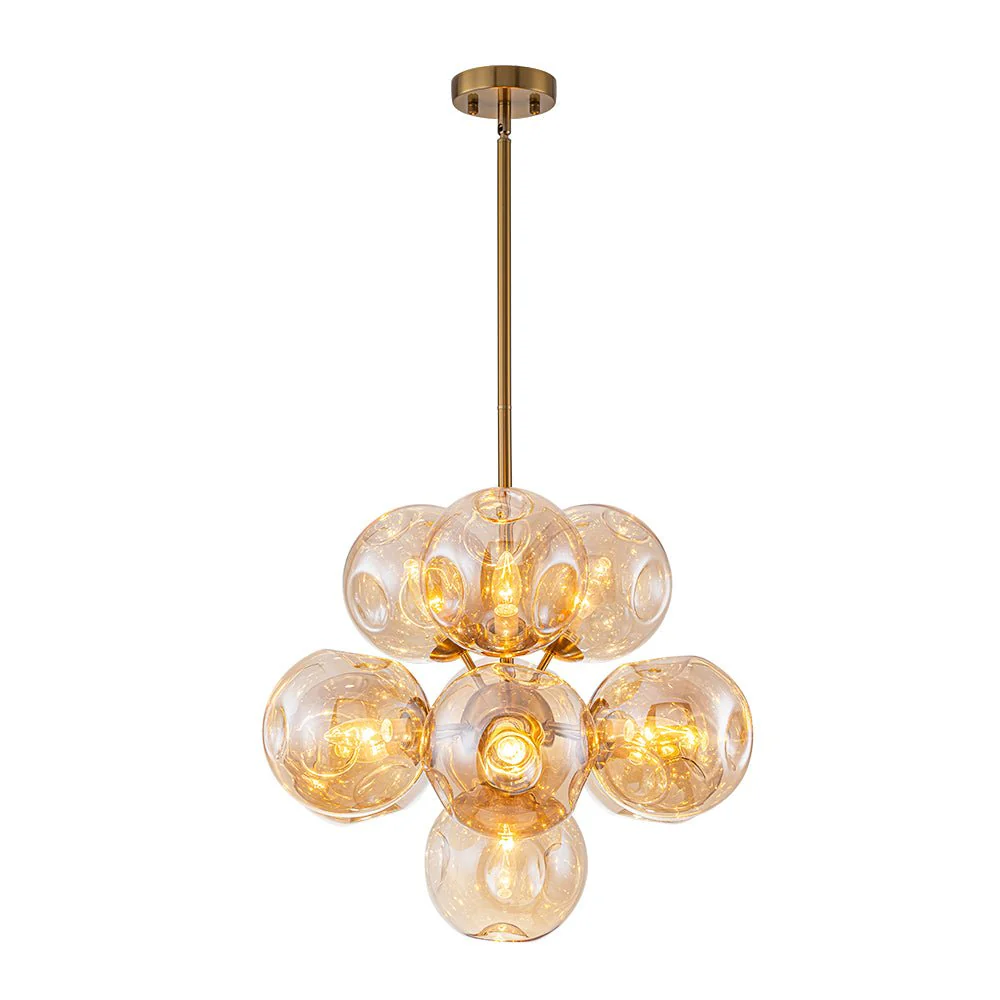 Bloom 10-Light Cluster Amber Glass Round Bubble Chandelier - Image 4