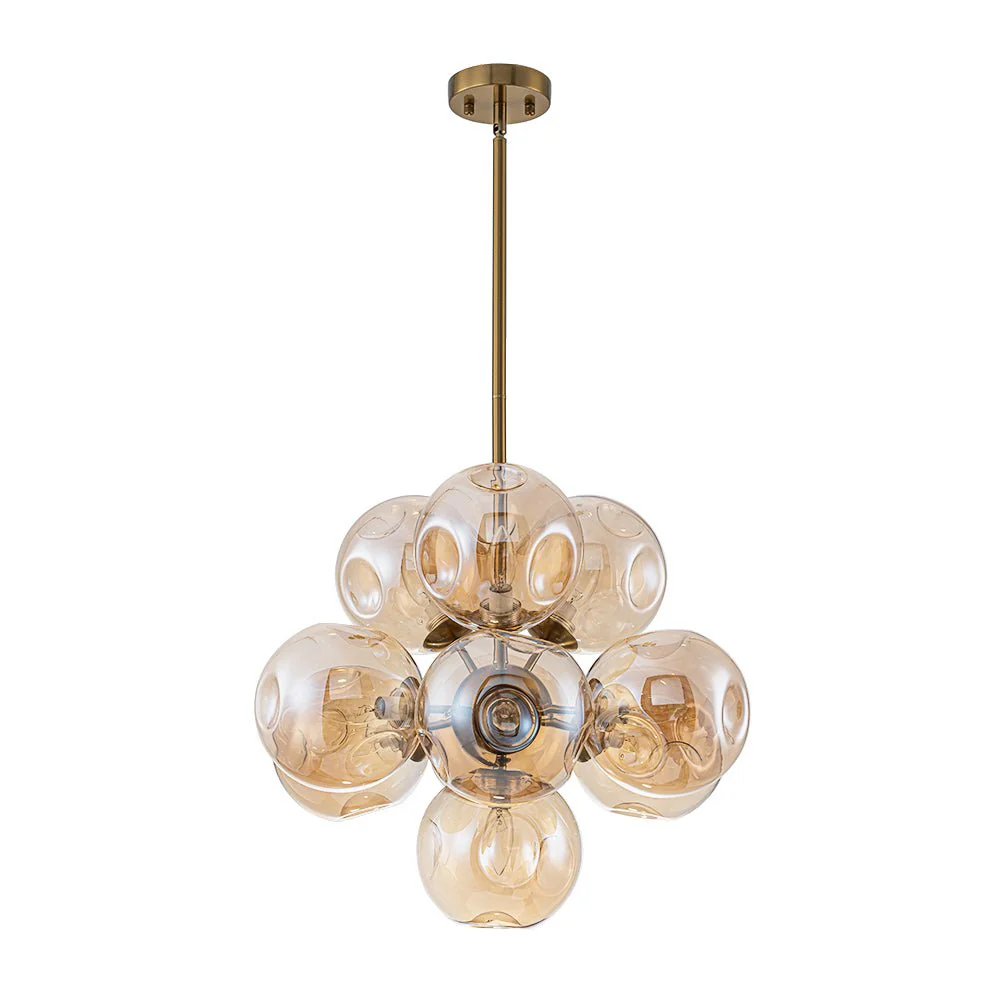 Bloom 10-Light Cluster Amber Glass Round Bubble Chandelier - Image 5