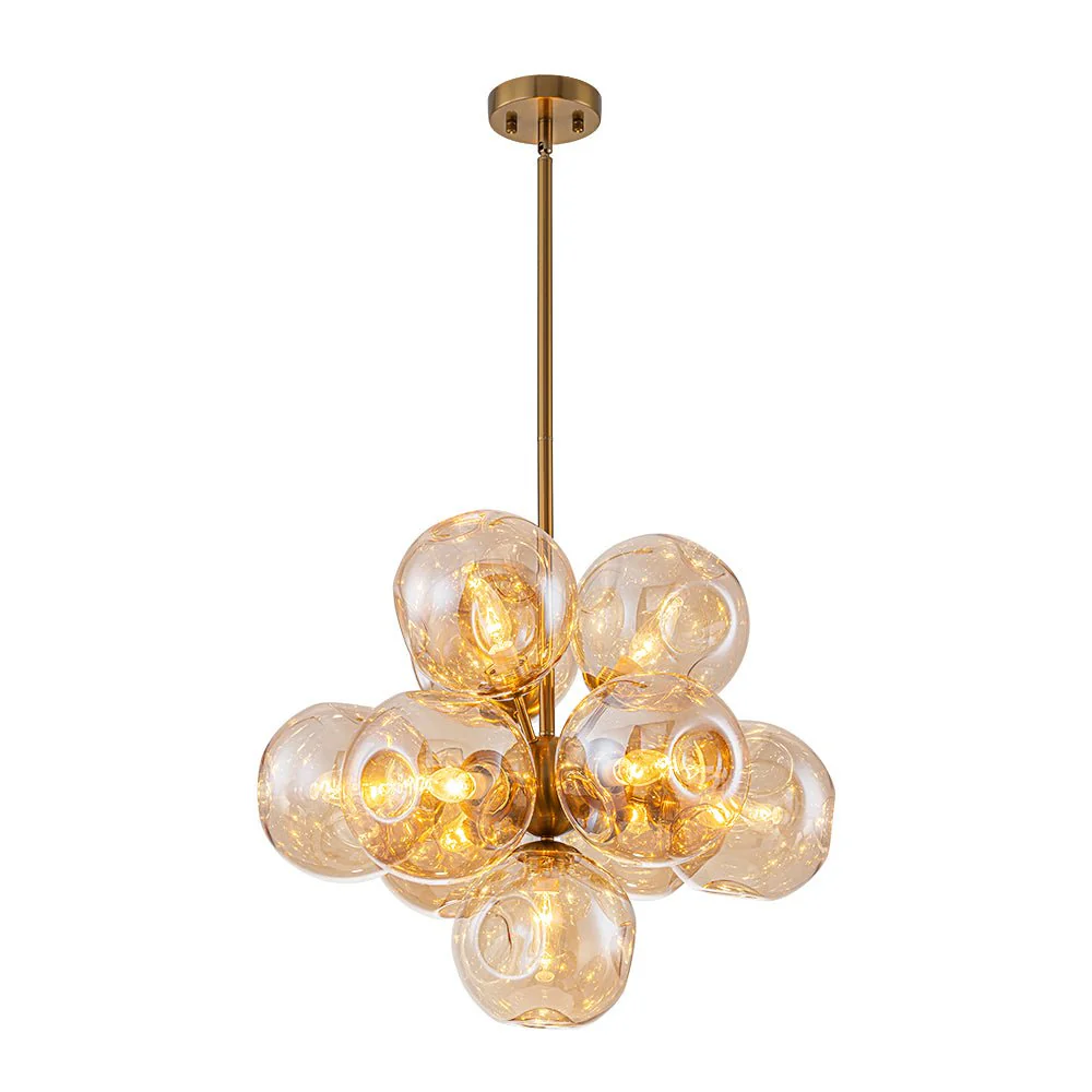 Bloom 10-Light Cluster Amber Glass Round Bubble Chandelier - Image 6