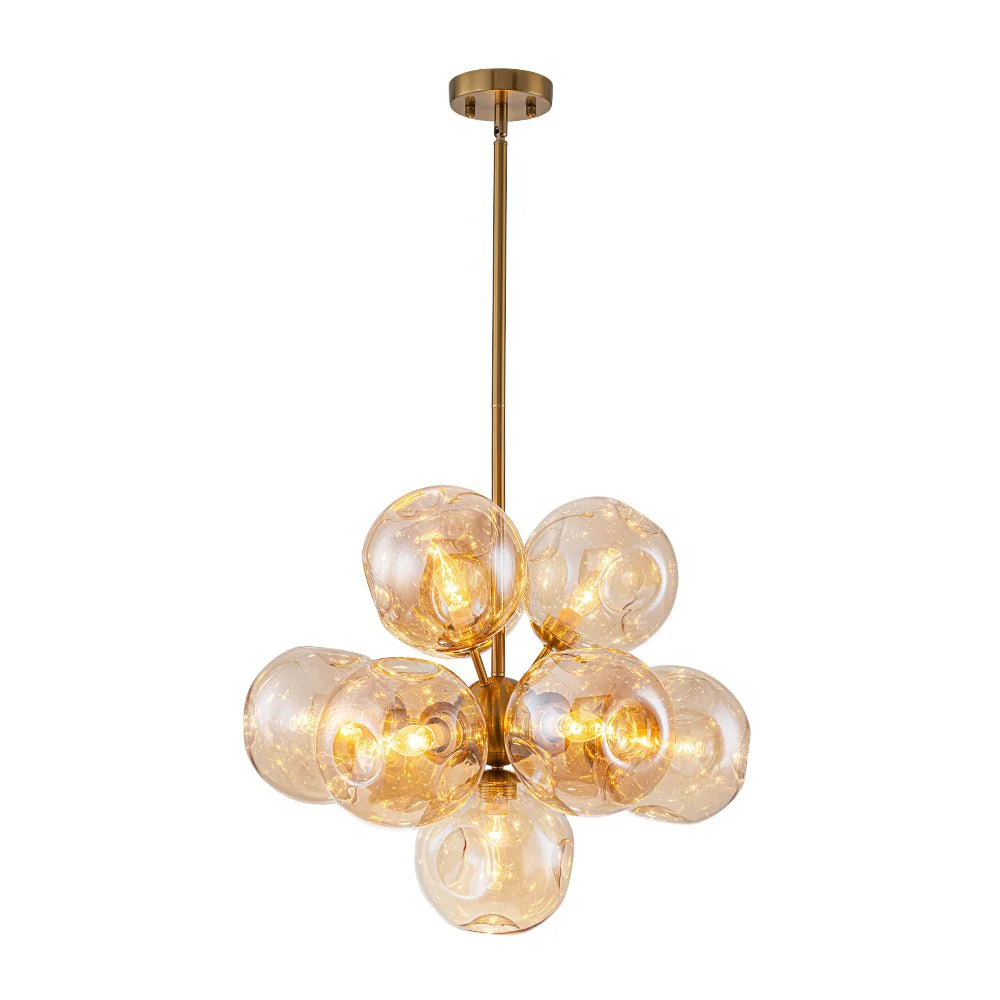 Bloom 10-Light Cluster Amber Glass Round Bubble Chandelier - Image 7