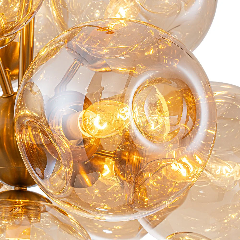 Bloom 10-Light Cluster Amber Glass Round Bubble Chandelier - Image 9