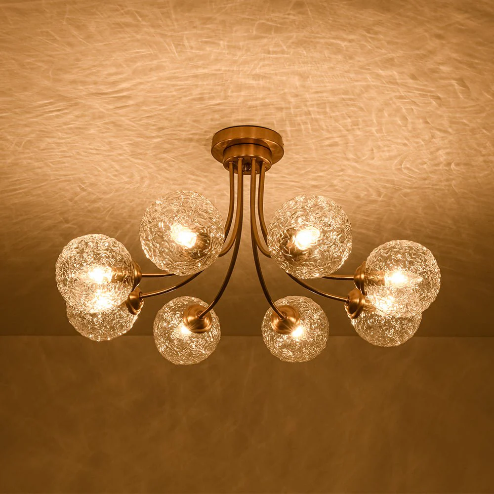 Bloom 8-Light Rippled Glass Globe Bubble Round Semi Flush - Image 7
