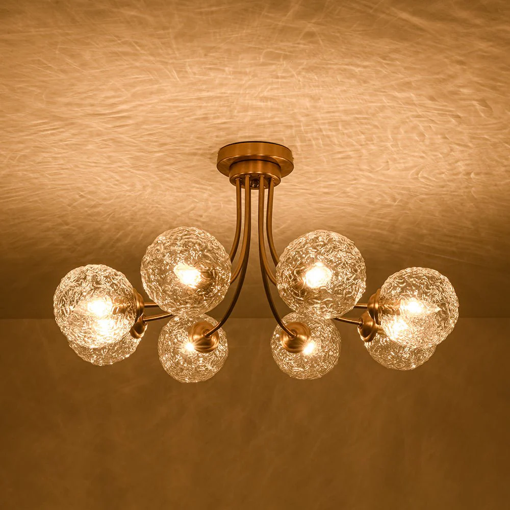 Bloom 8-Light Rippled Glass Globe Bubble Round Semi Flush - Image 8