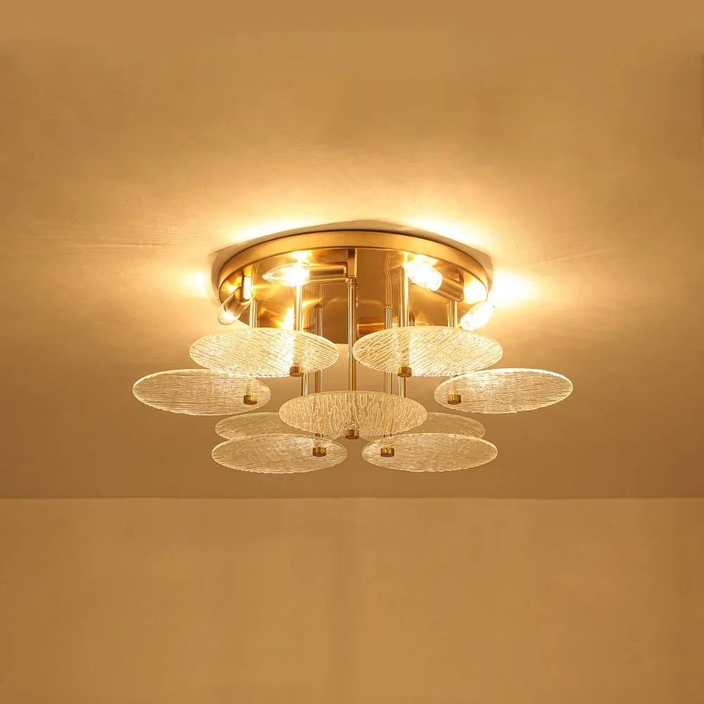 Bloom Brass 6-Light Tiered Rippled Glass Round Semi Flush Mount - Image 10