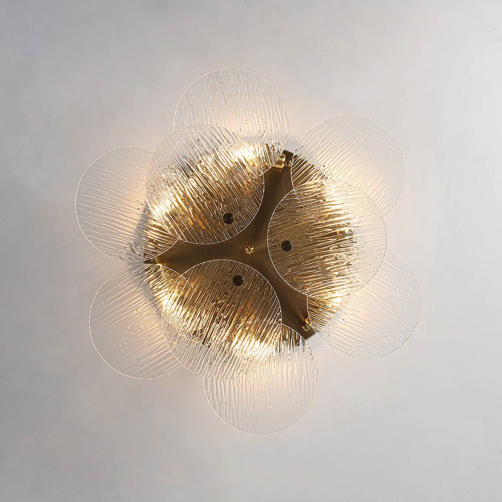 Bloom Brass 6-Light Tiered Rippled Glass Round Semi Flush Mount - Image 11