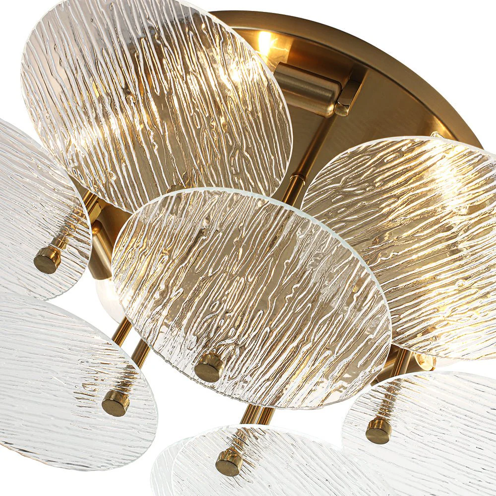 Bloom Brass 6-Light Tiered Rippled Glass Round Semi Flush Mount - Image 12