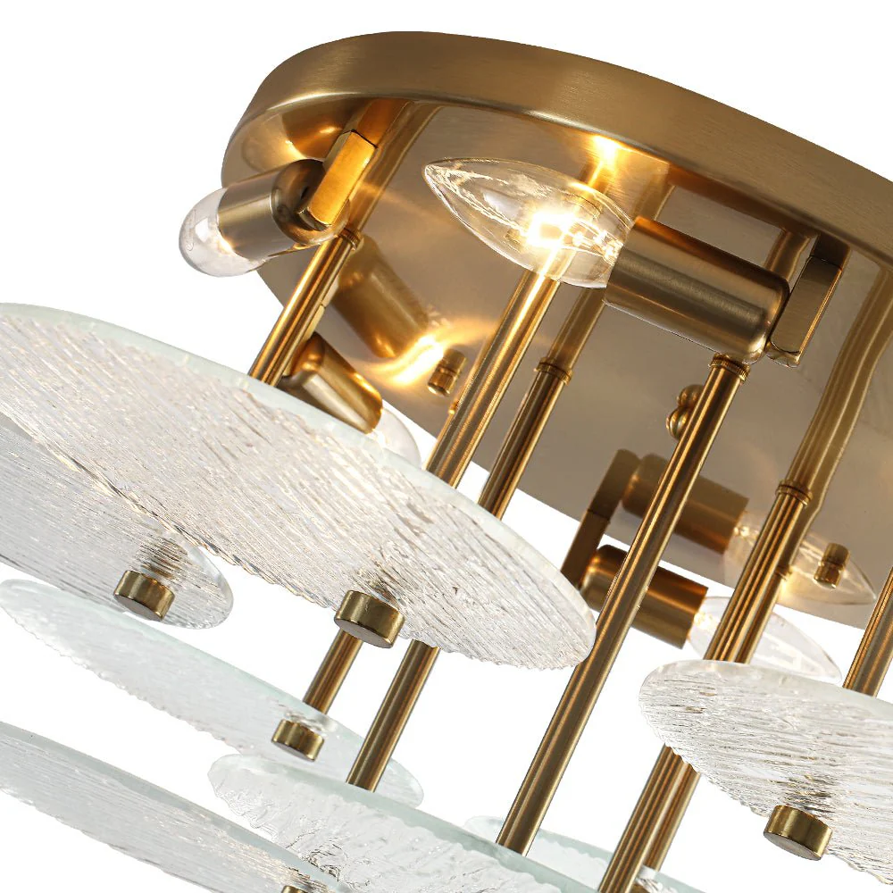 Bloom Brass 6-Light Tiered Rippled Glass Round Semi Flush Mount - Image 13