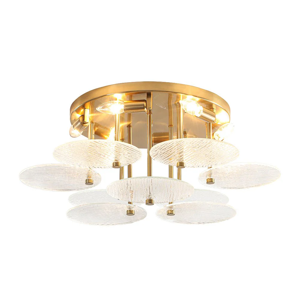 Bloom Brass 6-Light Tiered Rippled Glass Round Semi Flush Mount - Image 3