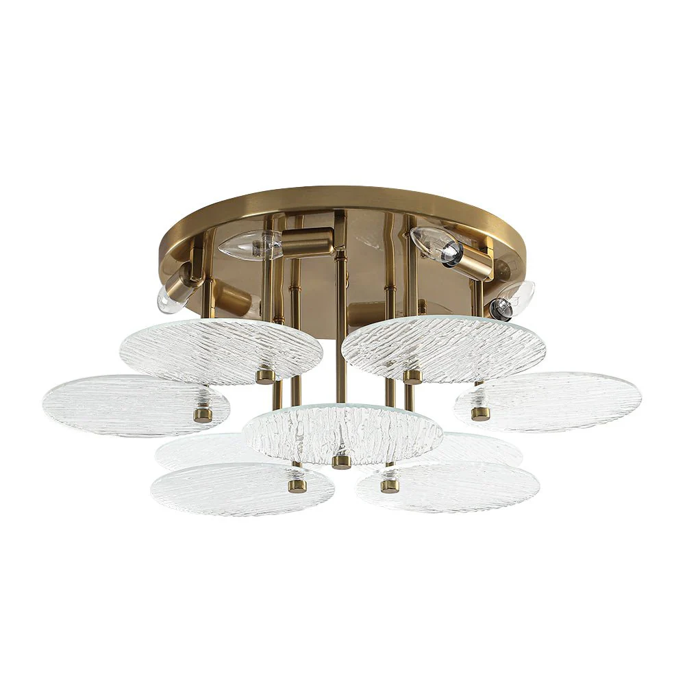 Bloom Brass 6-Light Tiered Rippled Glass Round Semi Flush Mount - Image 4