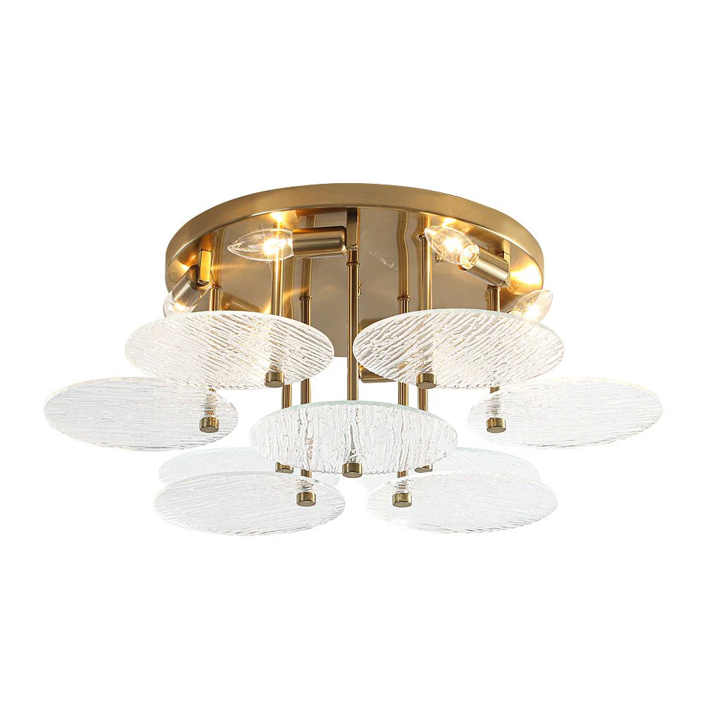 Bloom Brass 6-Light Tiered Rippled Glass Round Semi Flush Mount - Image 5