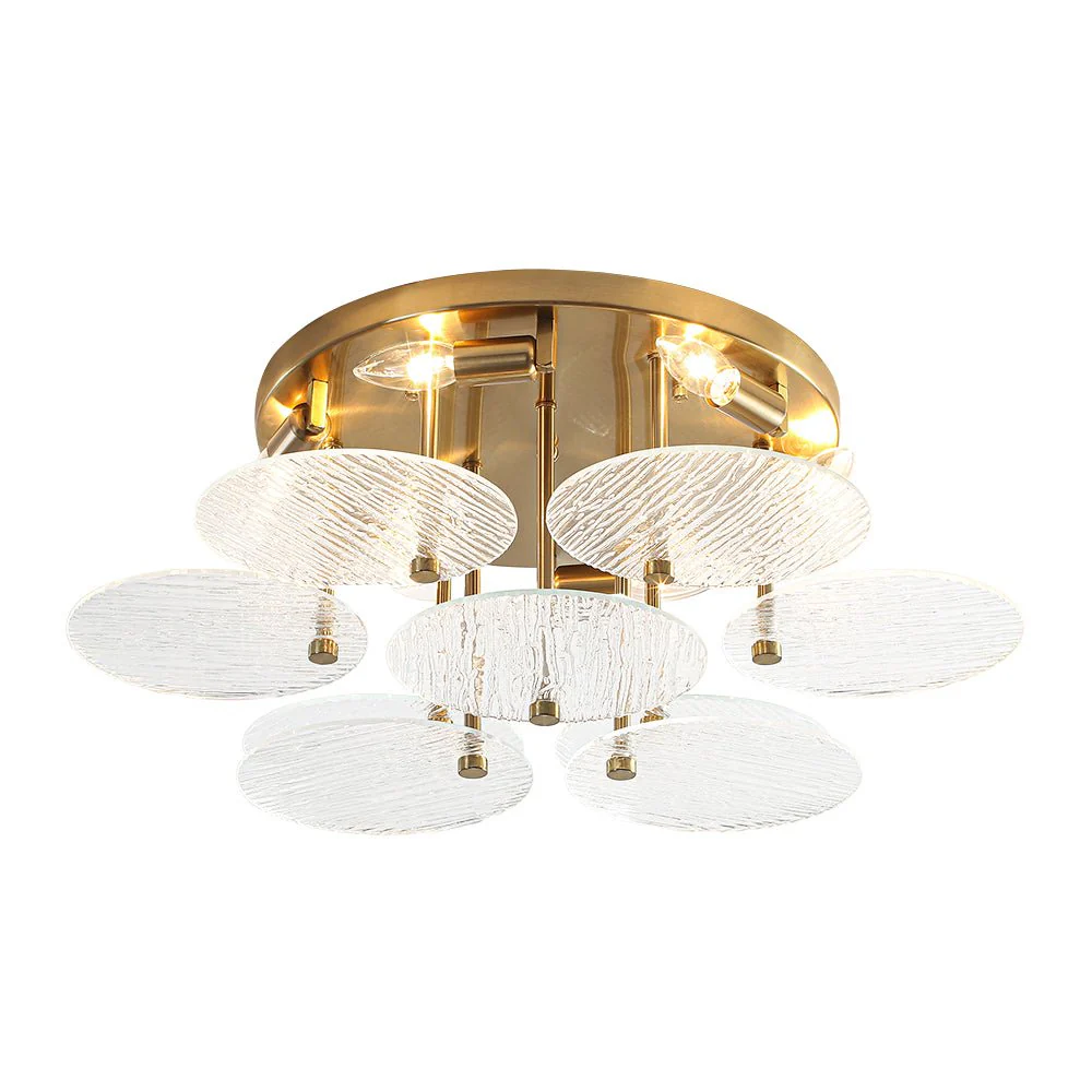Bloom Brass 6-Light Tiered Rippled Glass Round Semi Flush Mount - Image 6