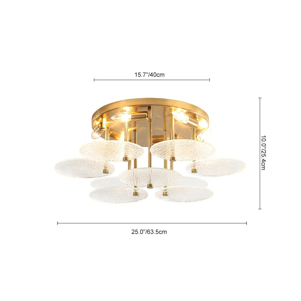 Bloom Brass 6-Light Tiered Rippled Glass Round Semi Flush Mount - Image 7