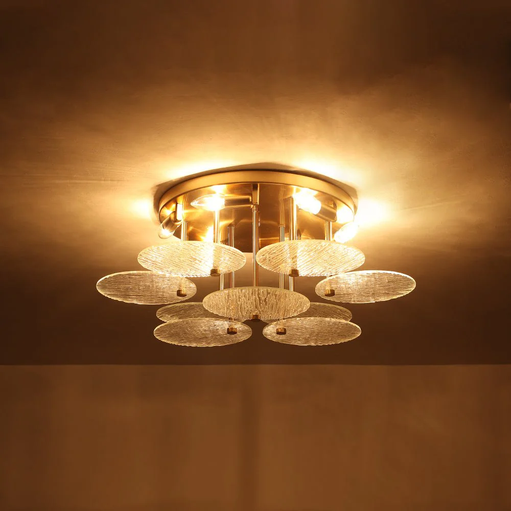 Bloom Brass 6-Light Tiered Rippled Glass Round Semi Flush Mount - Image 8