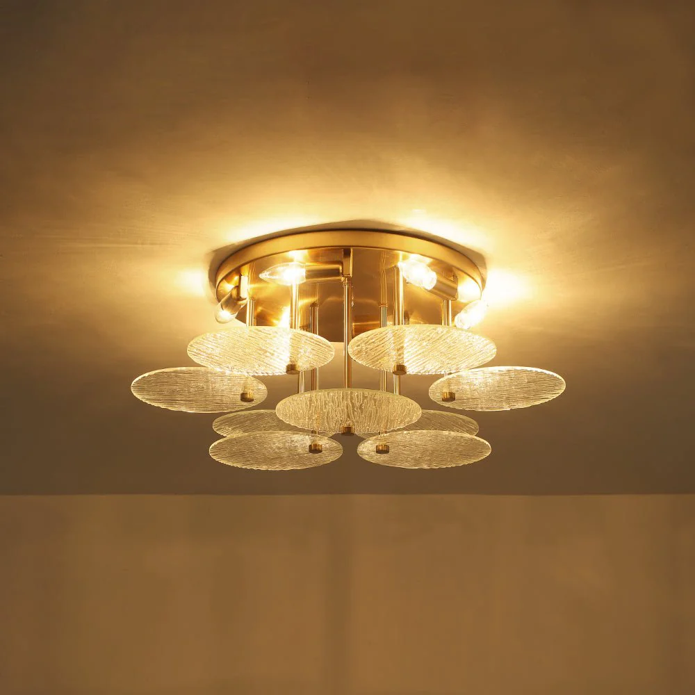 Bloom Brass 6-Light Tiered Rippled Glass Round Semi Flush Mount - Image 9