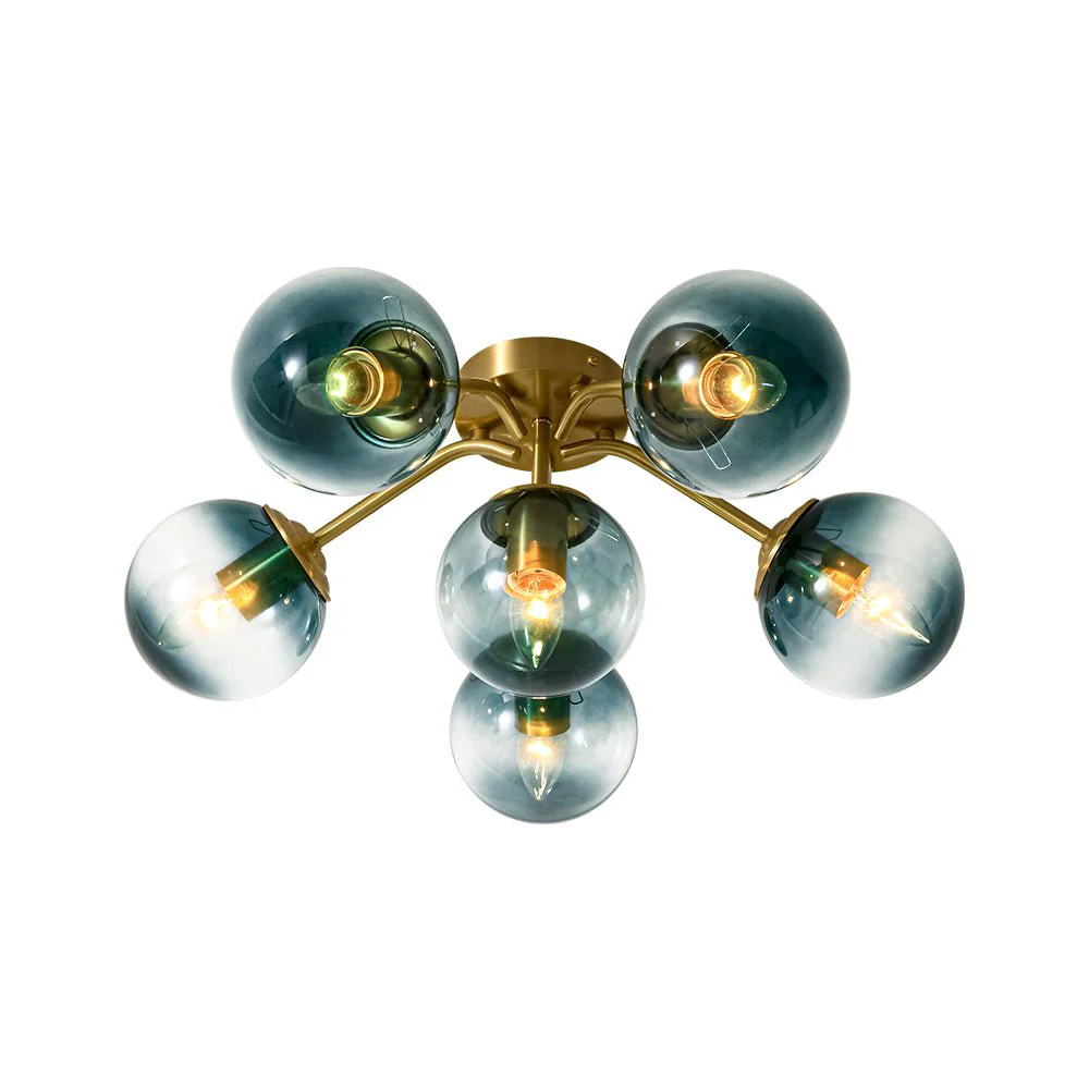 Bloom Brass Blue Glass Bubble Semi Flush Chandelier - Image 12