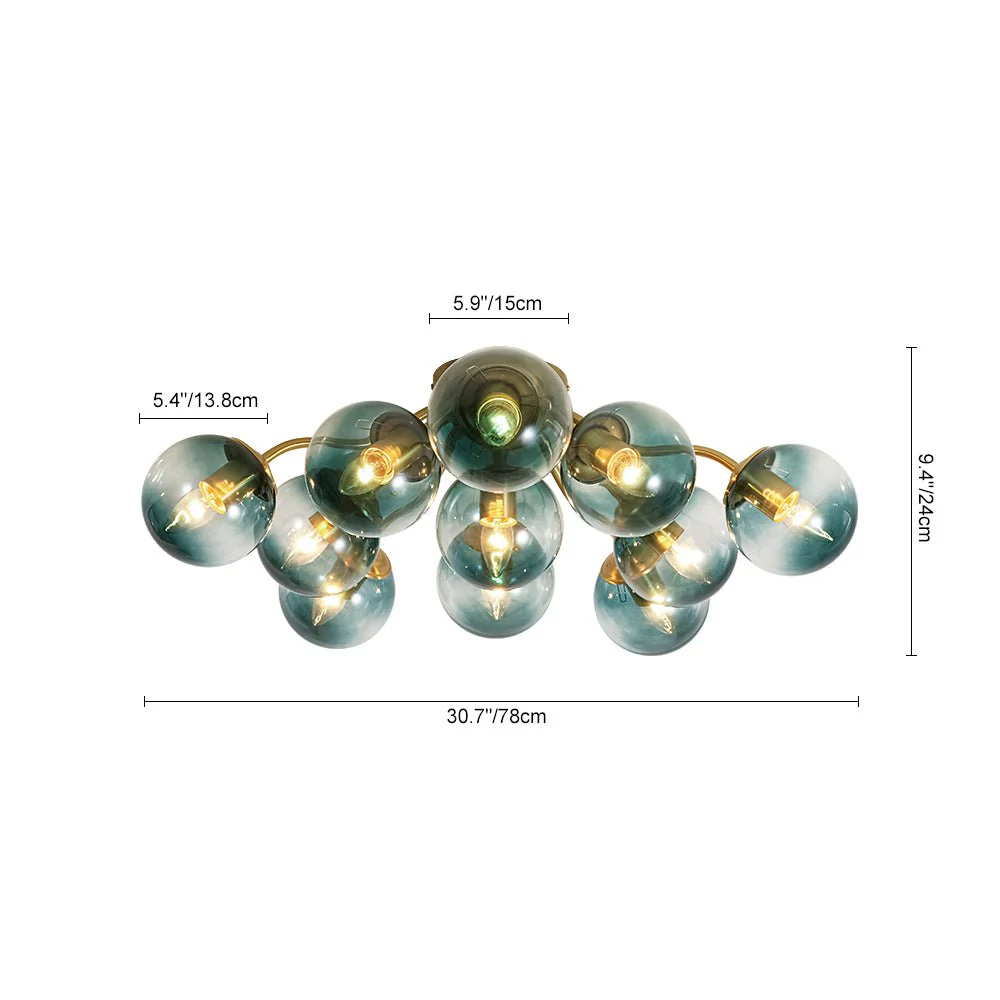 Bloom Brass Blue Glass Bubble Semi Flush Chandelier - Image 15