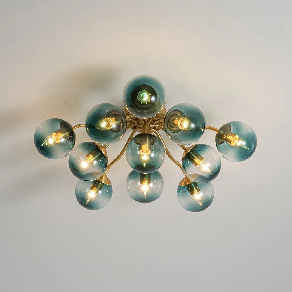 Bloom Brass Blue Glass Bubble Semi Flush Chandelier - Image 16