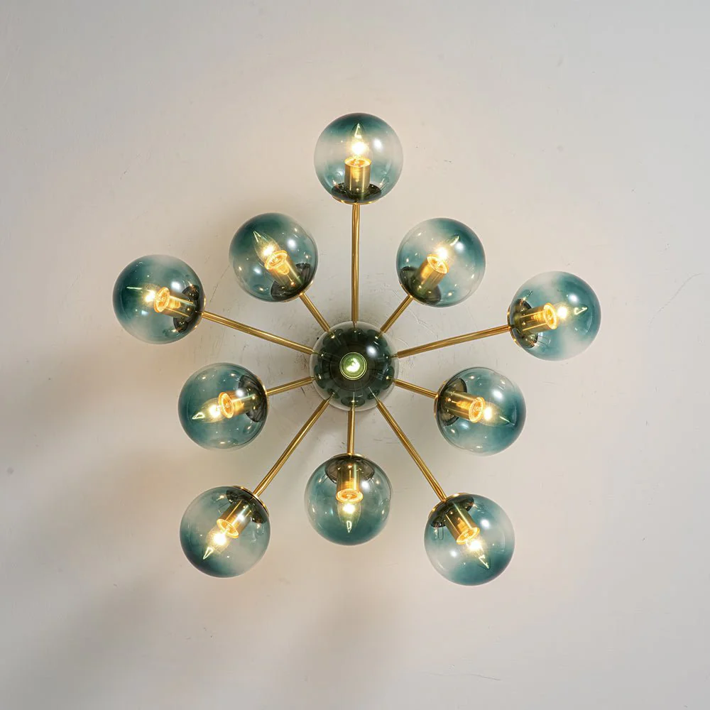 Bloom Brass Blue Glass Bubble Semi Flush Chandelier - Image 17
