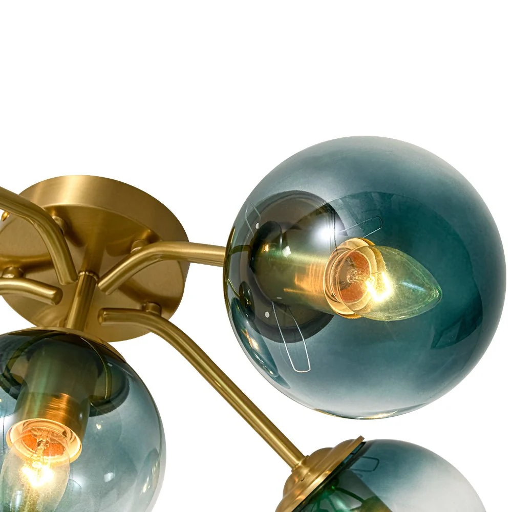 Bloom Brass Blue Glass Bubble Semi Flush Chandelier - Image 19