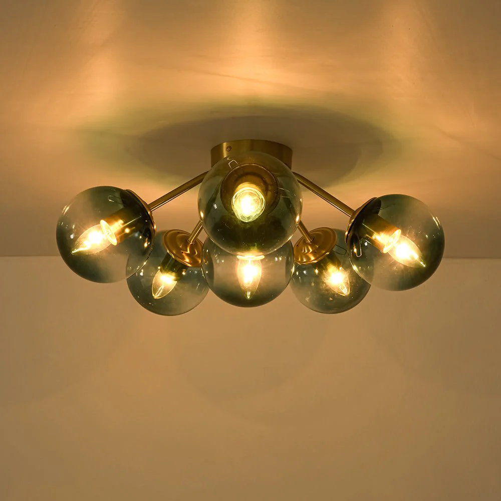 Bloom Brass Blue Glass Bubble Semi Flush Chandelier - Image 21