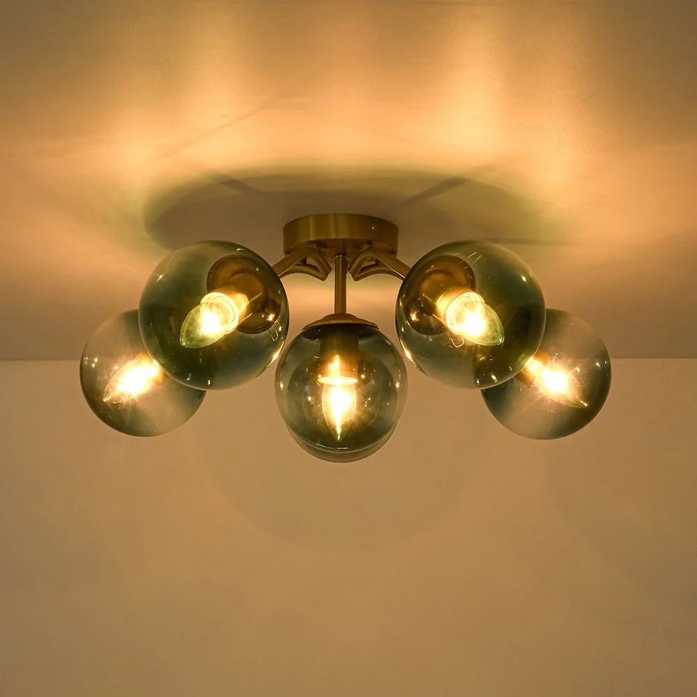 Bloom Brass Blue Glass Bubble Semi Flush Chandelier - Image 23