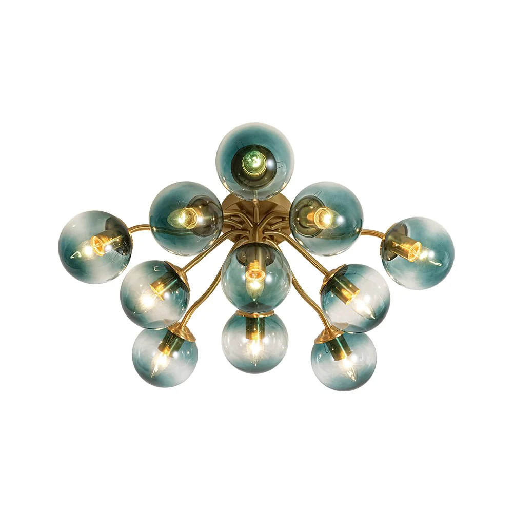 Bloom Brass Blue Glass Bubble Semi Flush Chandelier - Image 26