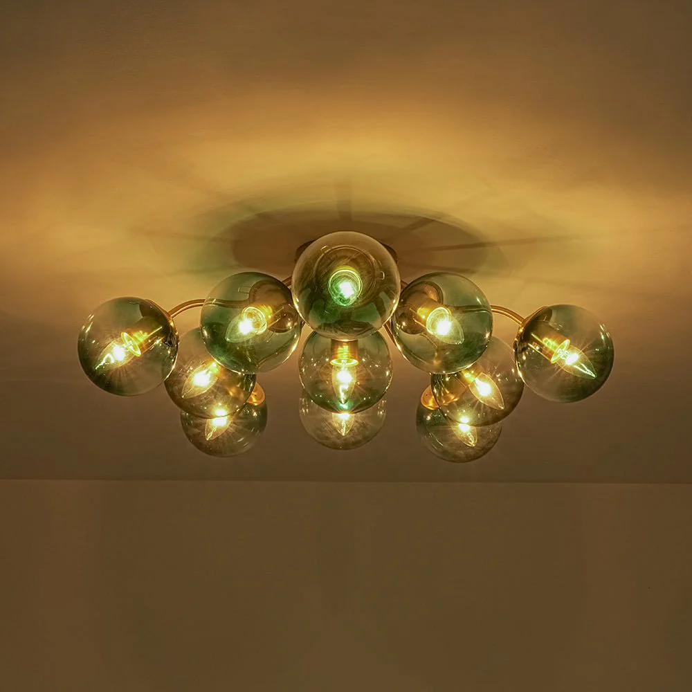 Bloom Brass Blue Glass Bubble Semi Flush Chandelier - Image 28