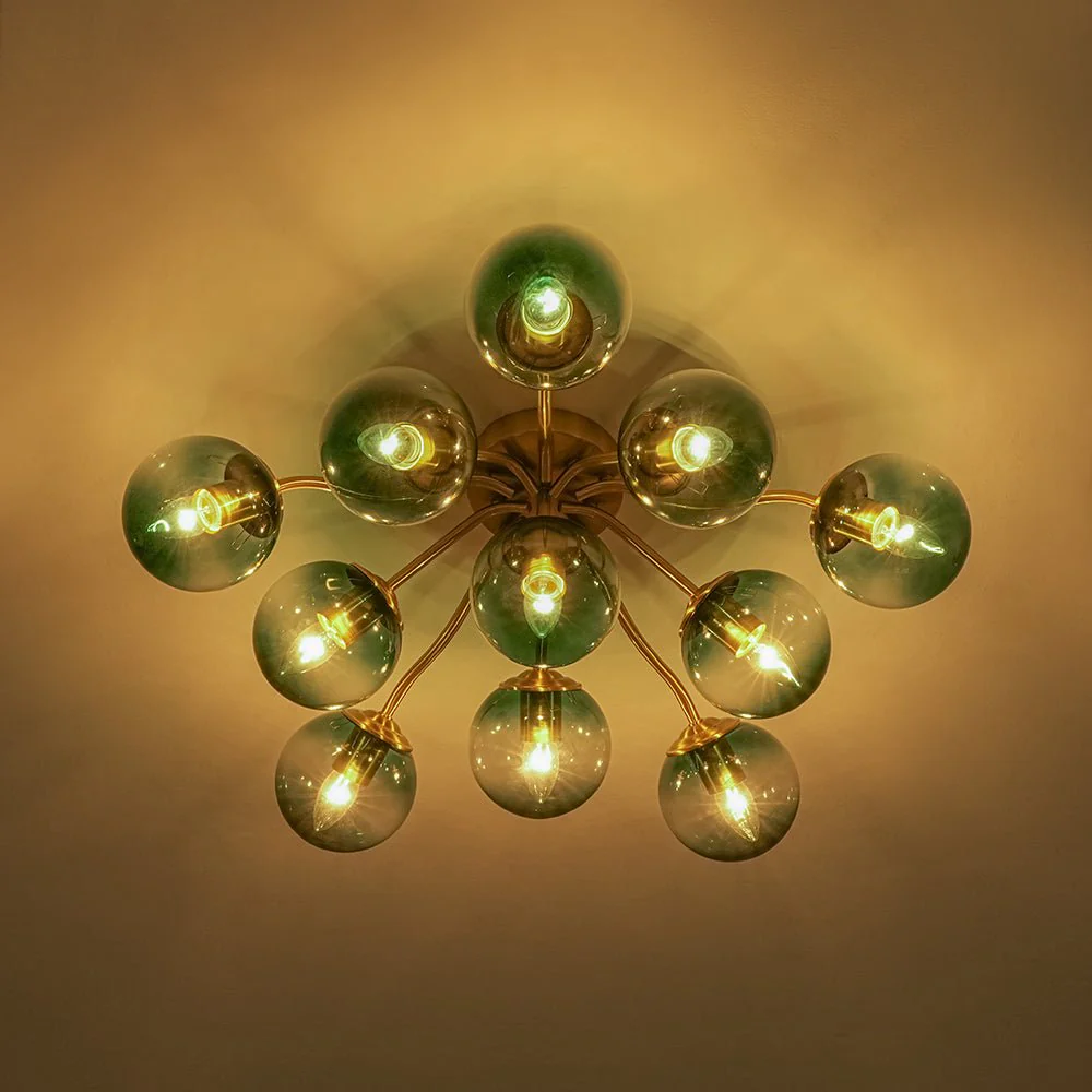 Bloom Brass Blue Glass Bubble Semi Flush Chandelier - Image 29