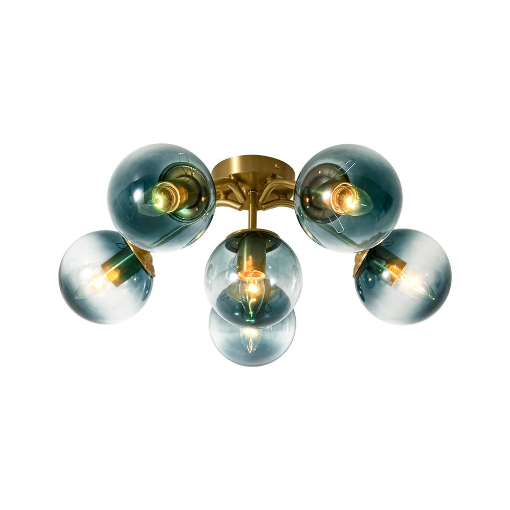 Bloom Brass Blue Glass Bubble Semi Flush Chandelier - Image 7