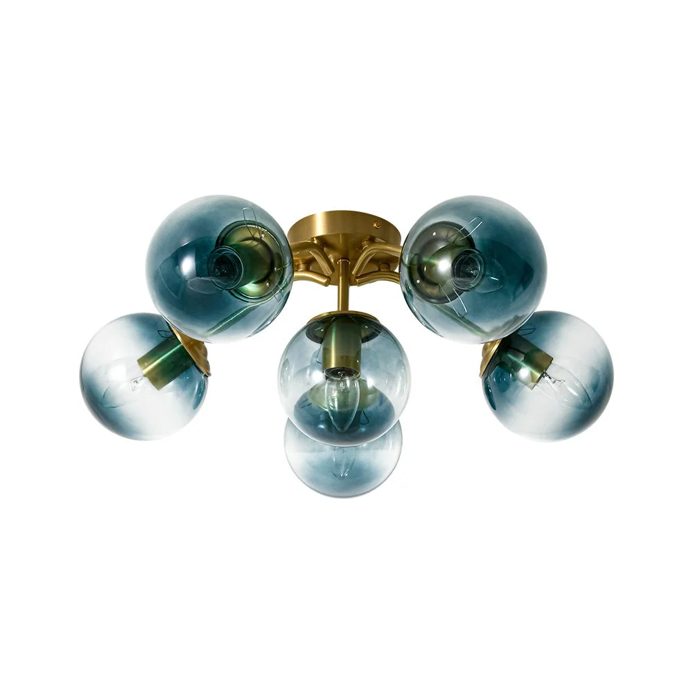 Bloom Brass Blue Glass Bubble Semi Flush Chandelier - Image 8