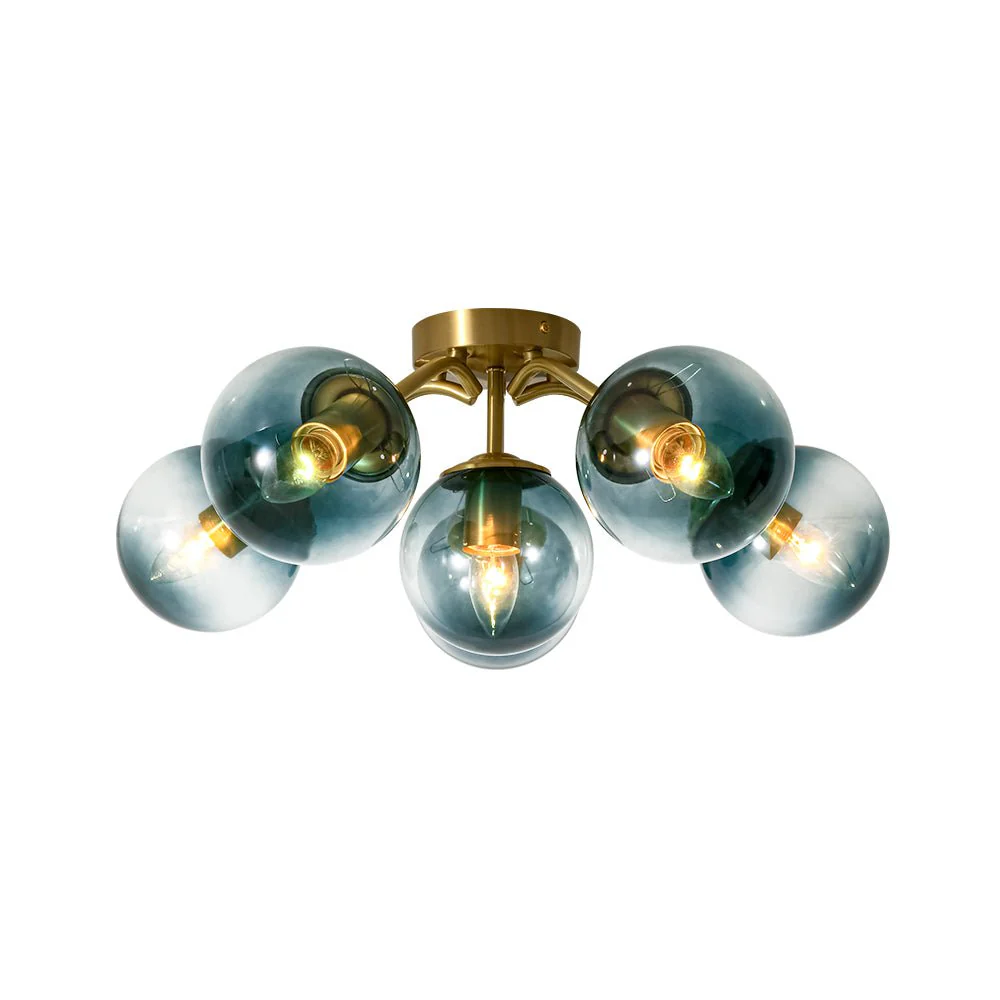 Bloom Brass Blue Glass Bubble Semi Flush Chandelier - Image 9