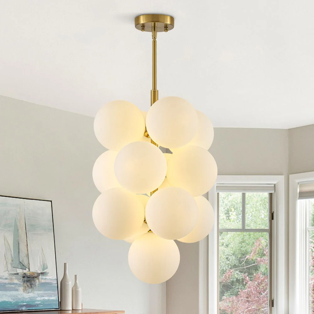Bloom Brass Cluster Opal Glass Globe Bubble Chandelier - Image 2