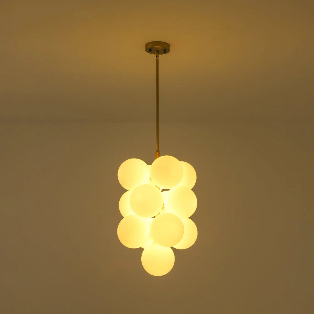 Bloom Brass Cluster Opal Glass Globe Bubble Chandelier - Image 7