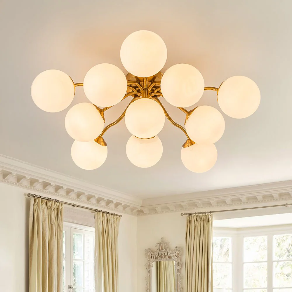 Bloom Brass Frosted Glass Bubble Semi Flush Chandelier - Image 2